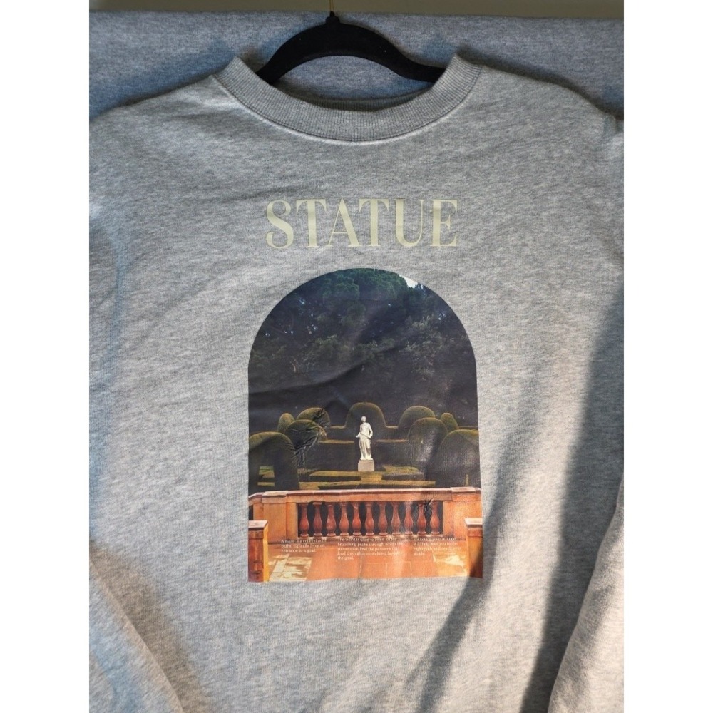 HM Relaxed Fit Statue Graphic Sweatshirt Gray Mens Small Art Print Fleece